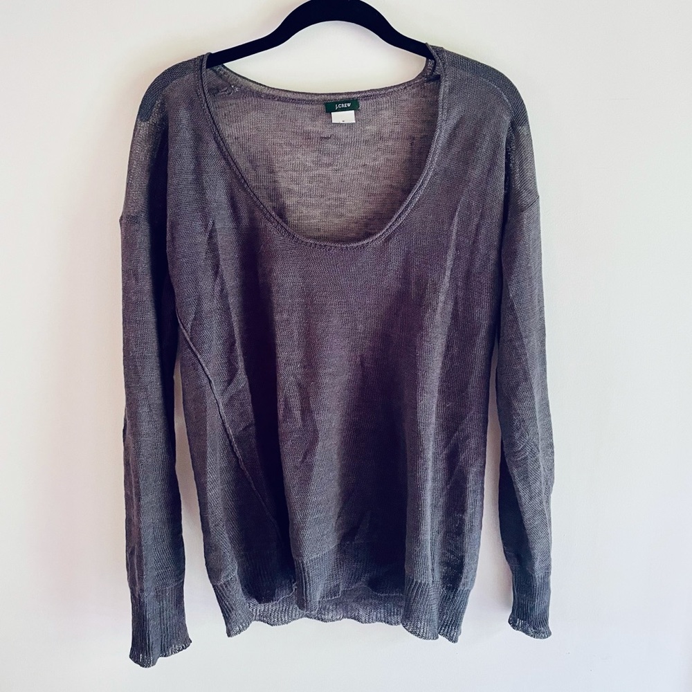 J. Crew Gray Semi-Sheer Lightweight Linen Sweater